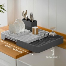 OEM Açılır Kapanır Sürgülü Bulaşık Sepeti ve Kurutmalık – Genişleyebilir Pratik Mutfak Düzenleyici | Çatal Kaşıklık ve Tabak Bölmeli, Yerden Tasarruf Ettiren (32CM Veya 52CM Uzunluk) Antrasit-Gri