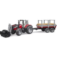 Mey İthalat Bruder BR02046 Massey Ferguson 7480 Kepçeli Traktör & Kütük Taşıyan Römork
