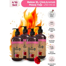 Rekze Gül Aromalı Doğal Masaj Yağı 4'lü Set - 4 x 250 ml Vücut Bakım ve Rahatlatıcı Terapi Yağı