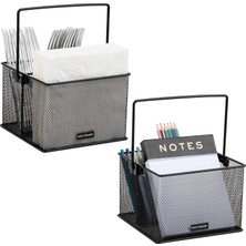 Mey İthalat Mind Reader Network Collection Mutfak Eşyaları Veya Aksesuar Kutusu, Saplı, Tezgah Veya Çalışma Masası Düzenleyici, Metal Izgara, 2 Adet, 25,4 cm U x 17,8 cm G x 12,1 cm Y, Siyah
