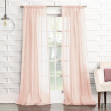 Mey İthalat No. 918 Tayla Ezilmiş Doku Yarı Şeffaf Çubuk Cep Perde Paneli, 127 cm x 213 Cm, Pembe