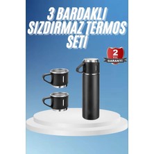 Zenvia Znv Termos Paslanmaz Çelik Termos Siyah Renk 3 Bardaklı Termos Seti ZNV2029