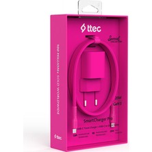 Ttec Smartcharger Gan 20W Pd Seyahat Hızlı Şarj Aleti + Usb-C - Usb-C 3A Kablo Neon Pembe 2SCG20CN