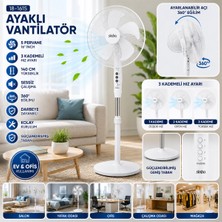 Zenviaa Beyaz 5 Pervane - 16 Inc Ev - Ofis Kompakt - Sessiz - Üç Kademe 140CM Yükseklik Ayaklı