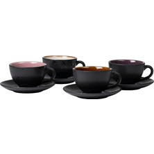 Mey İthalat Bıtz Fincanlar, Tabaklı Kahve Fincanı, Çömlekte, 24 Cl, 4'lü Set Amber, Pembe, Lila, Krem