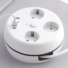 OEM Akım Korumalı 3'lü Anahtarlı Grup Priz, 2500W, 1.5 Metre Makaralı Kablolu 3x USB - 1x Type-C Girişli, Üçlü Usb'li Priz, Çocuk Korumalı, Kısa Devre Korumalı