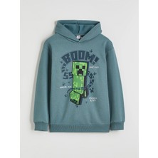 Lc Waikiki Yeni Sezon Kapüşonlu Minecraft Baskılı Erkek Çocuk Kalın Sweatshirt