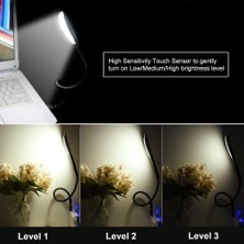 OEM Kyrotech 3 Mod Seviyeli Dokunmatik USB LED Masa Lambası, 14 LED Beyaz Işık, Ayarlanabilir Parlaklık, Kitap Okuma Lambası, Çalışma Masası Ofis Lambası, Pc, Laptop Uyumlu, Gece Lambası