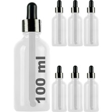 OEM 100 ml Metal Kapaklı Damlalık Dropper Şişesi Serum 100 cc Cam Şişe 6 Adet (Siyah Kapak, Şeffaf)