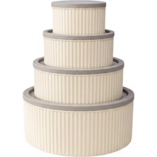 OEM 4 Lü Yuvarlak Saklama Kabı Seti Çizgili Desenli Bpa Içermez 3 Lt 1.8 Lt 1 Lt 0,55 Lt Buzdolabı Düzenleyici Mikrodalga ve Derin Dondurucu Uyumlu Bpa Içermez Sağlıklı Erzak Kabı (Krem Yuvarlak 4 Lü Set)