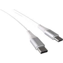 OEM Wahoo Type C-C 60WATT Pd Hızlı Şarj Kablosu, iPhone 15/16/17 ve Andoid Için, Beyaz/gümüş Alüminyum (100 Cm)