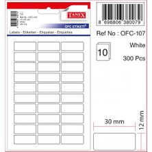 Tanex OFC-107 ( 30 mm * 12 mm ) BEYAZ OFİS ETİKETİ ( 10 Paket )