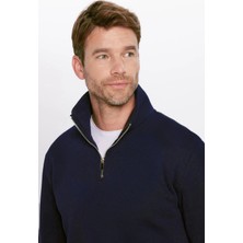 Tudors Unisex Relax Fit Rahat Kesim Pamuklu İçi Polarlı Yarım Fermuarlı Lacivert Dik Yaka Sweatshirt