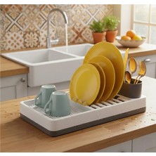 OEM Pratik Tezgah Üstü Bulaşıklık, Dayanıklı Plastik Tabaklık, 42X26X6 Cm, Çok Bölmeli Organizer (Gri)