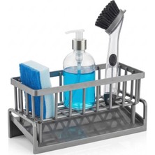 OEM Lavabo Organizeri Tezgah Üstü Abs Plastik Mutfak Organizer Banyo Düzenleyici Evye Üstü Süngerlik Sabunluk Organizer Su Hazneli Gri Raf (Metalik Gri)