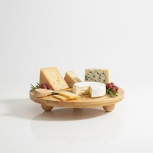 OEM Bambu Top Ayaklı Yuvarlak Sunumluk – 25CM Çap Seçenekli Doğal Ahşap Servis Tabağı | Peynir, Meze, Kek Standı, Kahvaltı ve Charcuterie Board | Yükseltilmiş Masaüstü Tepsi (25 Cm)