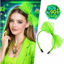 80’ler 90’lar Neon Yeşil Dantel Taç Fiyonklu
