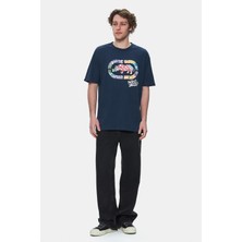 Ecko Unltd. KINGSTON Lacivert Bisiklet Yaka Baskılı Oversize Erkek Tshirt