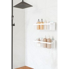 OEM Banyor Yapışkanlı Banyo Rafı, 2'li Banyo Düzenleyici Organizer Banyo Duş Rafı Şampuanlık, Plstik Beyaz
