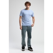 Ecko Unltd. JOHNSON Gök Mavi Bisiklet Yaka Baskılı Standard Fit Erkek Tshirt