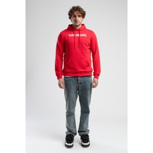 Yorker Kırmızı Sweatshirt Nakışlı Loose Fit Erkek Sweatshirt
