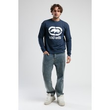 Lıberty Lacivert Bisiklet Yaka Baskılı Loose Fit Erkek Sweatshirt