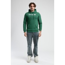 Yorker Yeşil Sweatshirt Nakışlı Loose Fit Erkek Sweatshirt