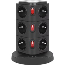 OEM Tower Tipi Akım Korumalı Priz - 12 Prizli ve 4 USB Girişli, Bireysel Anahtarlı, Kısa Devre Koruma, Masa Üstü Dikey Tasarım - Ev ve Ofis Için Düzenli Çözüm