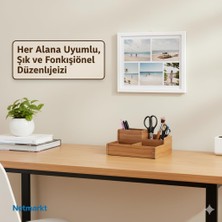 OEM Ahşap Masa Üstü Organizer, Kalem ve Makas Tutucu, Kahverengi Meşe, Ofis Masası Düzenleyici, Çok Bölmeli