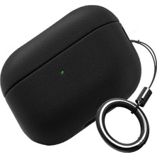 OEM Airpods Pro 3 ile Uyumlu Leather Skin Parmak Izi Tutmayan ve Çizilmeyen Dış Yüzeye Sahip Mükemmel Koruma Sağlayan Orta Sertlikte Silikon Kılıf (Siyah, Airpods Pro 3. Nesil 2025)