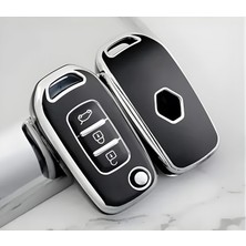 OEM Autohan Keys Megane 4 Joy, Clio 5, Captur, Taliant Express Için 3 Butonlu Nano Anahtar Kılıfı, Siyah-Gümüş
