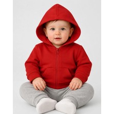 Organickid Basic Bebek Kırmızı Kapüşonlu Sweatshirt