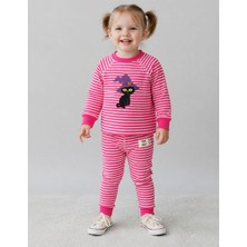 Organickid Halloween Kız Bebek Fuşya Çizgili Pijama Takımı