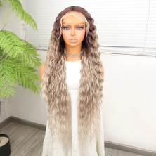 Kumral Beyaz Platin Ombre ve Röfleli Fiber Sentetik Tül Peruk