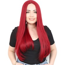 Fiber Sentetik Uzun Düz Peruk / Kızıl