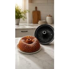 Bonera Granit Döküm Desenli Kek Kalıbı 25 cm - Siyah - Yanmaz Yapışmaz