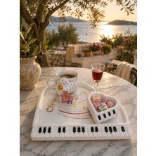 Yıldız İskandinav El Yapımı Piyano Kahve Sunum Seti | Kişiye Özel Fincan, Lokumluk ve Dekoratif Tepsi | Müzik Temalı Hediye