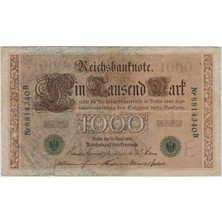 Banknoting Almanya 1000 Mark 1910 Yeşil Mühür. Iı. Wılhelm Dönemi. Çok Çok Temiz(-)