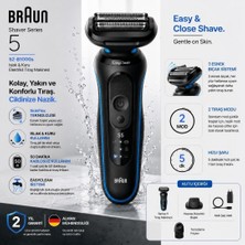 Braun Series 5 Mavi Elektrikli Tıraş Makinesi, Islak ve Kuru Kullanım, Kablosuz ve Folyo Başlık 52-B1000S