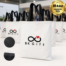 BK Gift Logonuza Özel 10 Adet Ekonomik Siyah Saplı Çift Renk Bez Çanta 35X40 cm Baskılı Set