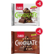 Züber Antep Fıstıklı Sütlü Çikolata 42G x 6 Adet + Fındıklı Sütlü Çikolata 42G x 6 Adet