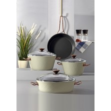 Bonera Diana Titanyum 7 Parça Tencere Tava Seti Gri (20-24-26 cmCam Kapaklı Tencere + 26 cm Tava)