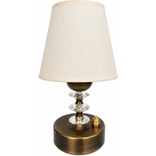 Fey Abajur El Yapımı Pilli LED Masa Lambası Eskitme Metal Kristal Detaylı Krem Kumaş Şapkalı Kablosuz Dekoratif Gece Lambası 25 cm  Pilli Abajur Gece Lambası
