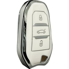 Peugeot 208 308 508 2008 3008 5008 Rifter Nano Anahtar Kılıfı Beyaz Gümüş Silver Renk