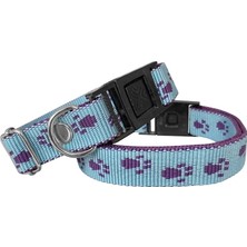 Köpek Tasması Patili Dokuma 2 cm - Min: 30 cm - Max: 50 cm Açık Mavi
