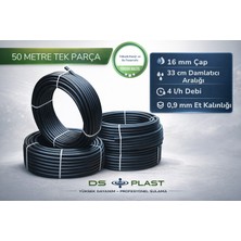 DS Plast 16 mm 33 cm Delikli Damla Sulama Borusu 50 Metre – 4 L/h – 0,9 mm