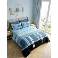 Collessia Home %100 Pamuk Saten Çift Kişilik Nevresim Seti Çarşafsız- Modern Geometrik Desenli