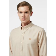 Lacoste Men's Slim Fit Beige Shirt Slim Fit Pamuklu Erkek Gömlek Bej