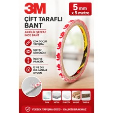 Hobialem 3m Çift Taraflı Bant Şeffaf Ince Akrilik Güçlü Yapışkan Bant 5 mm x 5 Metre