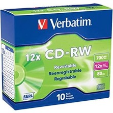 Cd-Rw 700MB 4X-12X Yeniden Yazılabilir Boş Medya - Ince Mücevher Kılıflarında 10 Disk, Gümüş
